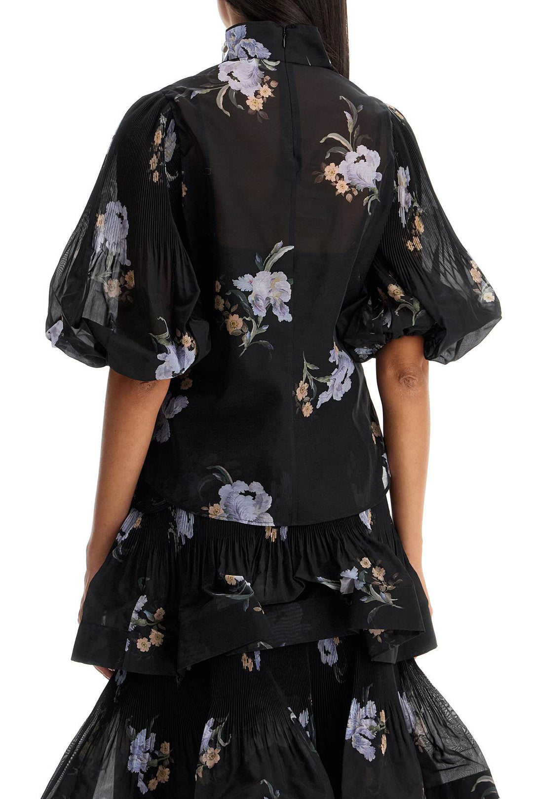 Zimmermann illustrated blouse with pleated sleeves