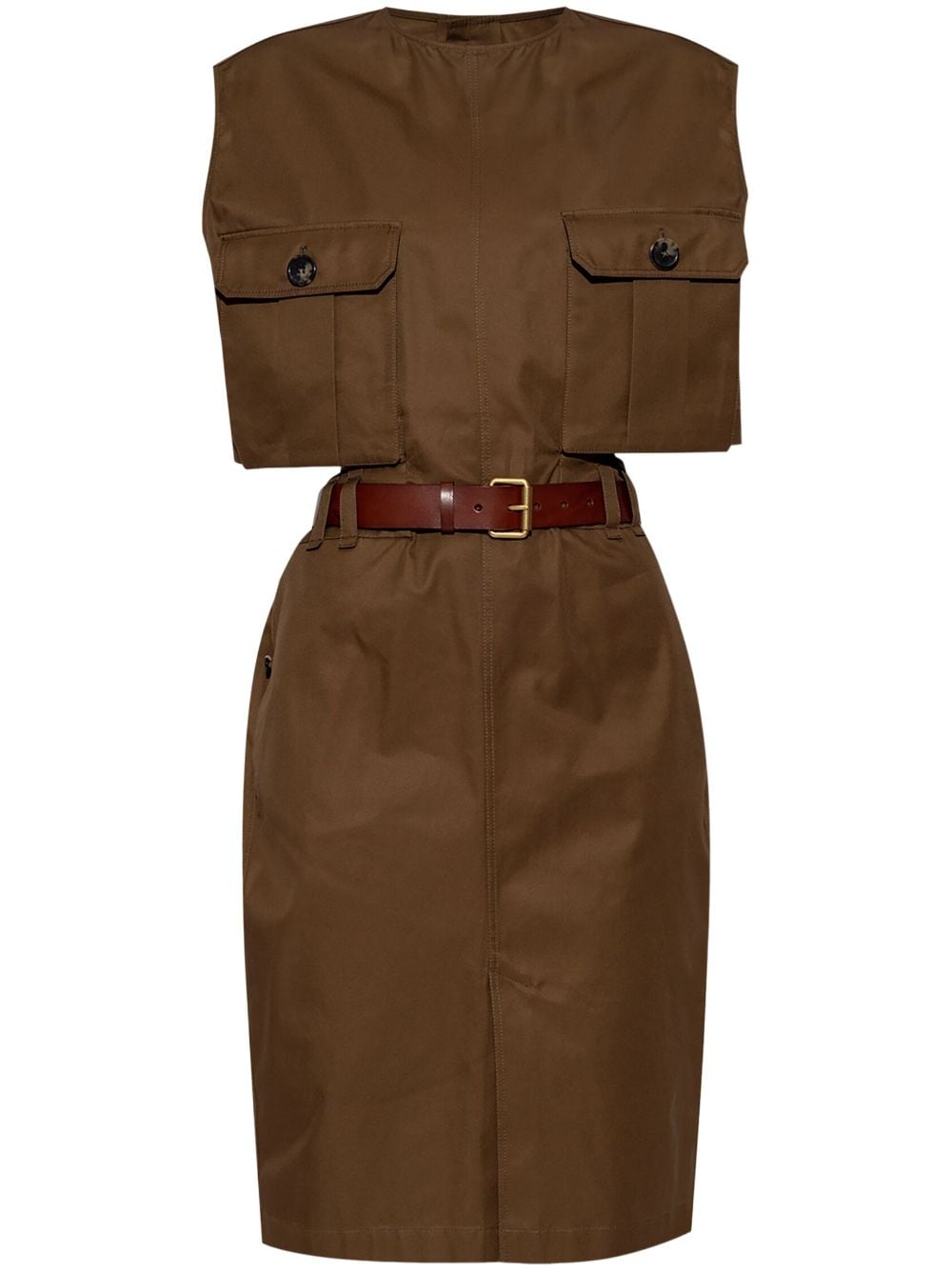 Saint Laurent Brown Cotton Poplin Sleeveless Dress