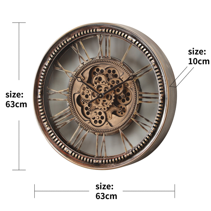 Majestic Round Industrial Moving Cogs Wall Clock