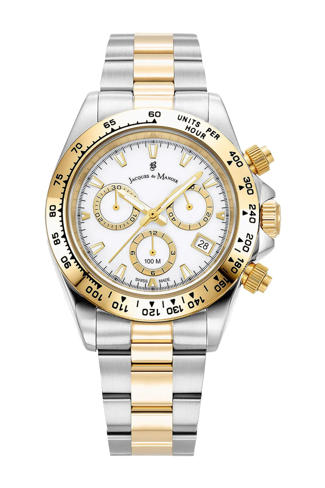 Jacques du Manoir Chronograph Watches Jacques Du Manoir Swiss Phoenix Chrono 40mm 100m Water Resistant Two Tone Stainless Steel Strap Watch Jacques Du Manoir Swiss Phoenix Chrono 40mm 100m Water Resistant Two Tone Stainless Steel Strap Watch Brand