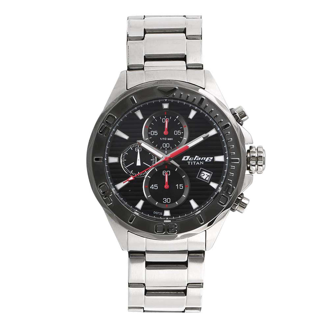 Titan Chronograph Watches Titan Octane Black Dial Chrono Stainless Steel Watch for Men Brand