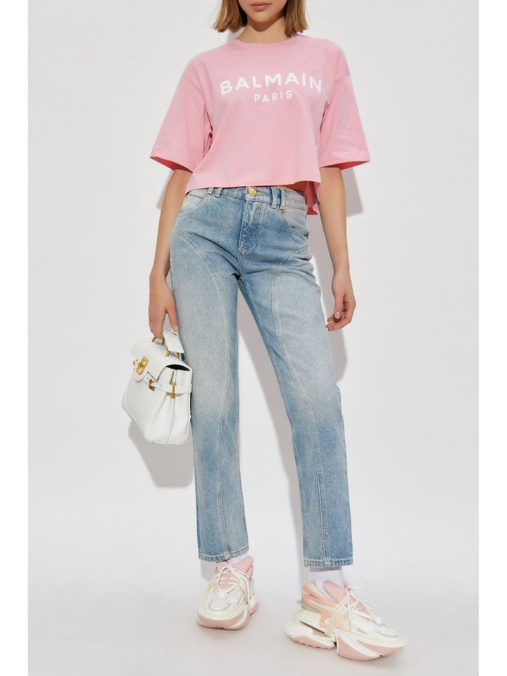 Balmain Topwear Balmain Cropped Tee Balmain Light Pink Cropped Tee Brand