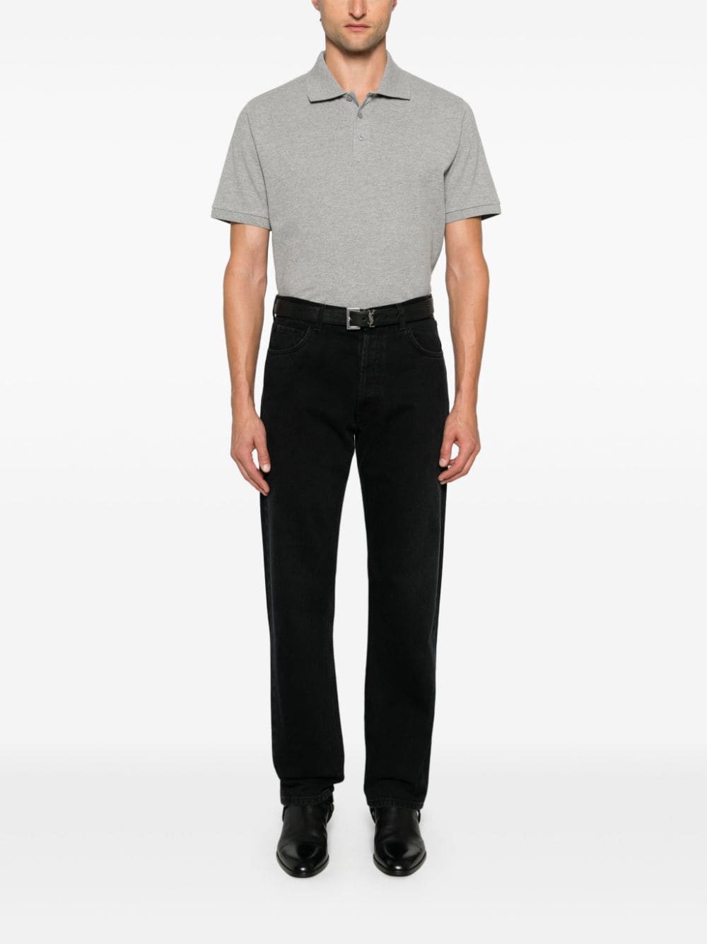 Saint Laurent Topwear Saint Laurent Grey Cotton-Blend Piqué Polo Shirt Saint Laurent Grey Cotton-Blend Piqué Polo Shirt Brand