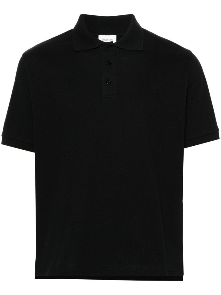 Saint Laurent Topwear Saint Laurent T-shirts and Polos Black Saint Laurent Black Cassandre Logo Piqué Polo Shirt at Italian Luxury Group Brand