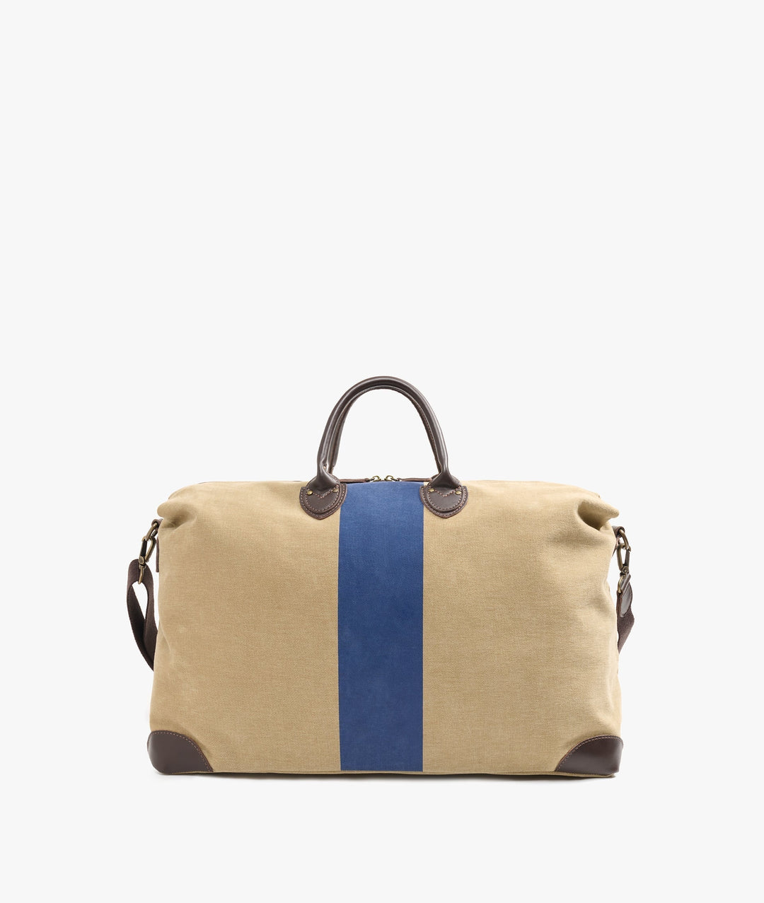 My Style Bags Travel Bags My Style Bags Harvard Stripe Duffel Travel Bag in Beige with Blue Stripes for Men Brand