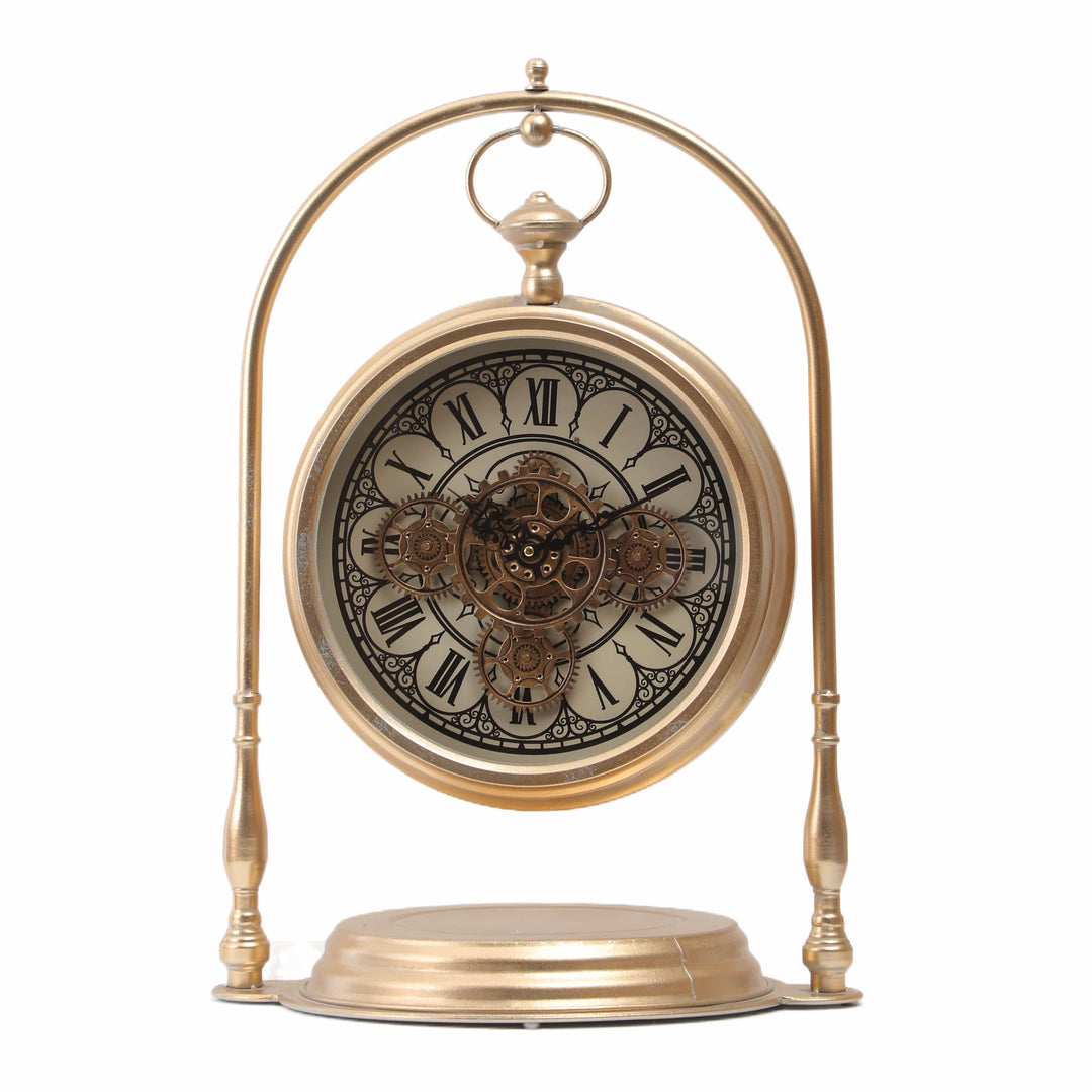 Chilli Wall Clock Marrakye Arch Moving Cogs Table Clock - Metallic Gold Wash Brand